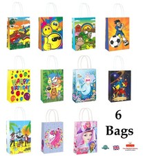 6 x PRINTED PAPER PARTY BAGS WITH HANDLE Birthday Loot Bag Gift Sweets Filler
