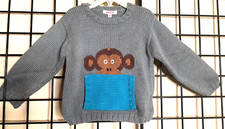 NEW-NWT Pery Kids Unisex Monkey Pocket Sweater 5/6Y Super Plush/Thick Gray/Blue