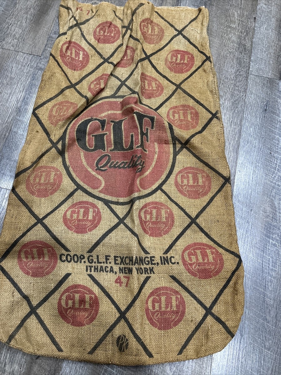 Vintage GLF Quality Burlap Feed Bag Sack Checker Board print 