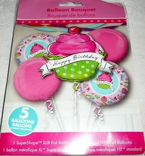 Anagram CUPCAKE HAPPY BIRTHDAY Pink Foil Balloon Bouquet
