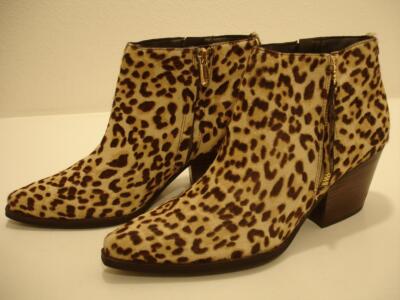 Women's M Sam Edelman Walden Western Cowgirl Leopard Hair Fur Boots Side  Zip