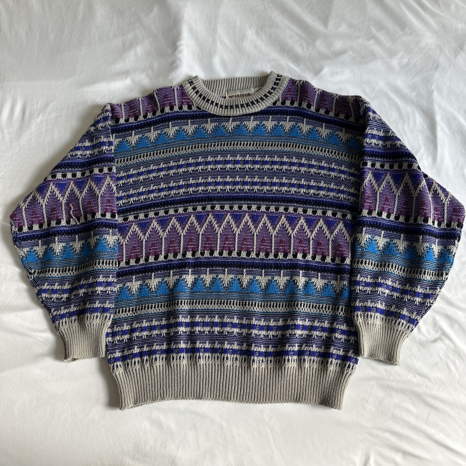 Vintage 70's men's green tribal sweater M McGregor