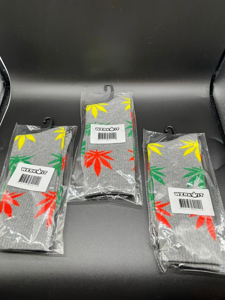 3 пары мужских спортивных длинных носков из листьев марихуаны серых растамановых хлопчатобумажных - Изображение 3 из 4