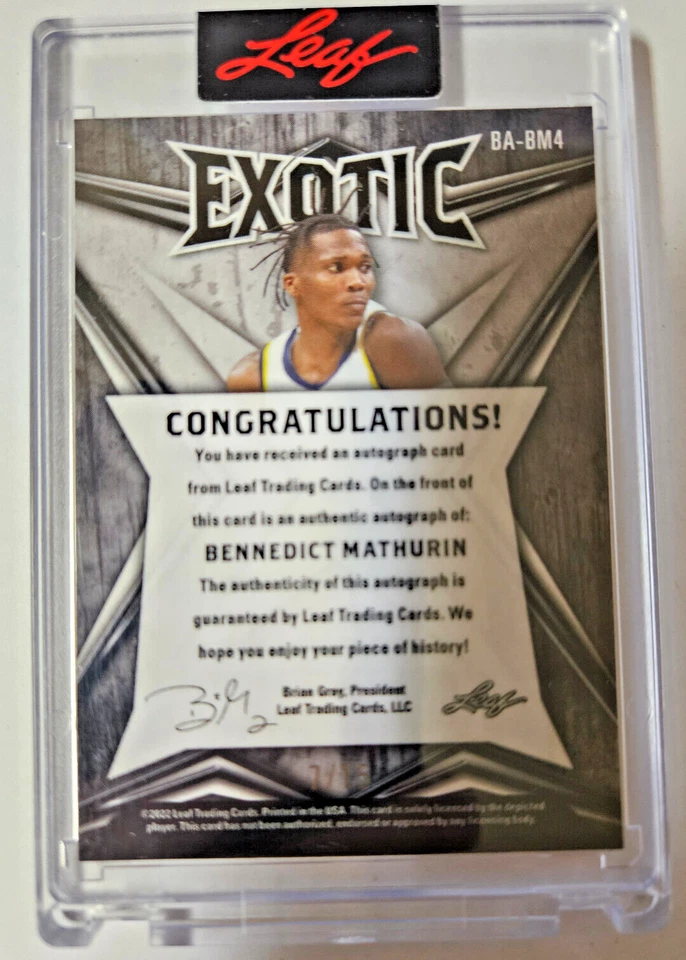 Bennedict Mathurin Auto 7/15 2022-23 Leaf Exotic - Image 2 of 2