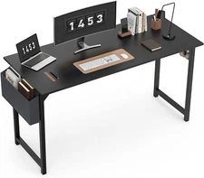 Black 55" Computer Desk Home Office Wood Writing Study Desk with Storage Hooks