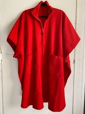 Vtg The Woolen Mill Blanket Co Red Wool Pocket Button Zip Up Cape Poncho O/s (h)