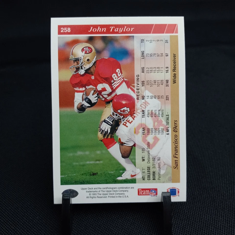 John Taylor 1993 Upper Deck #258 San Francisco 49ers Football Card (1A793) - Image 2 of 3