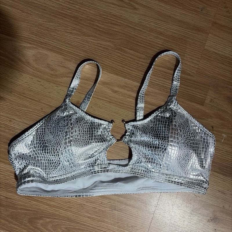 Silver metallic bralette with cut out detail XL
