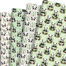 Pineraap 12 Sheets Panda Wrapping Paper, Cute Animal Gift Wrap Paper L, 