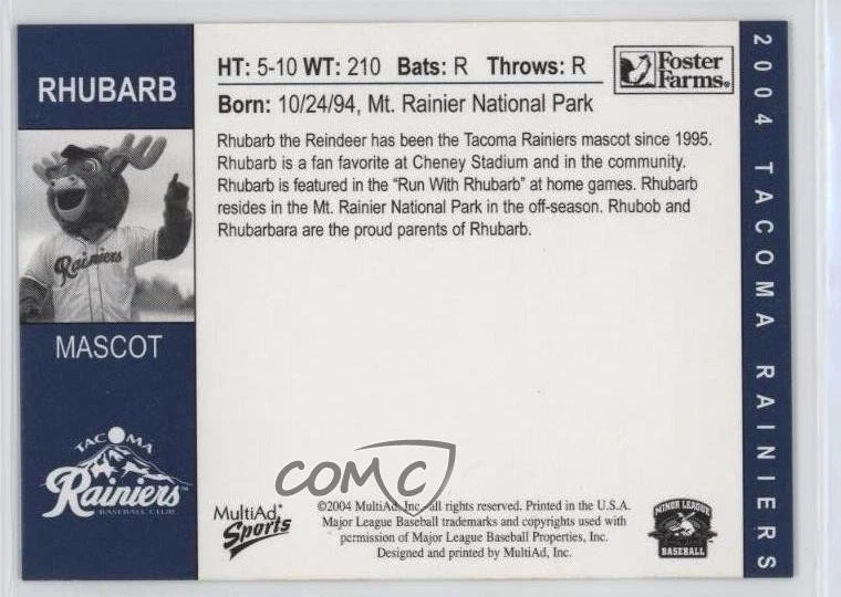 2004 MultiAd Sports Tacoma Rainiers Rhubarb #37 - Image 2 of 2