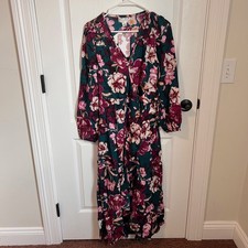 Band Of The Free Women's V-Neck Floral Wrap Maxi Dress Pine Plum Size Small