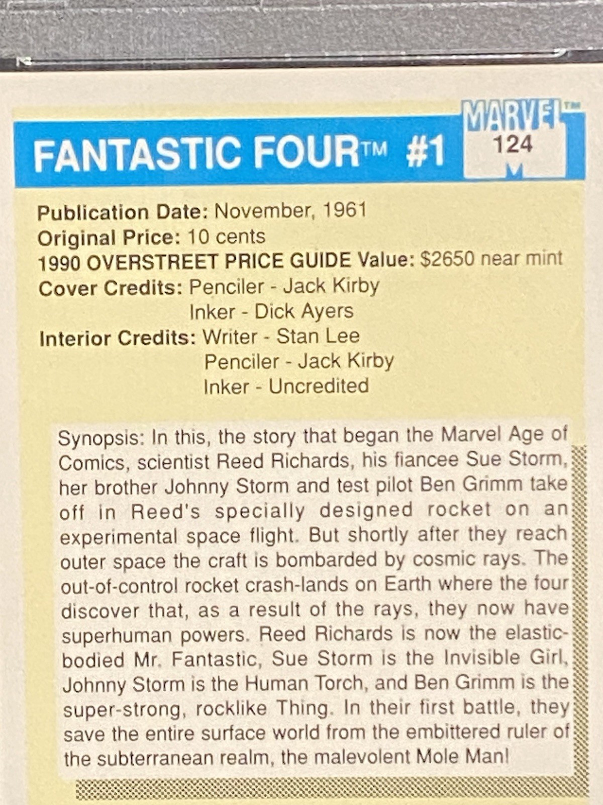 Marvel Universe 1990 Amazing Fantastic Four Card #1 M.V.C. #124 PSA 8 NM-MT view 12