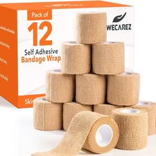 Self Adhesive Bandage Wrap 2 inch x 5 Yards   Pack of 12 Skin Colored Cohe