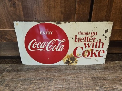 Vintage Coca-Cola Tin Tacker Sign – “Things Go Better With Coke” – Original Soda