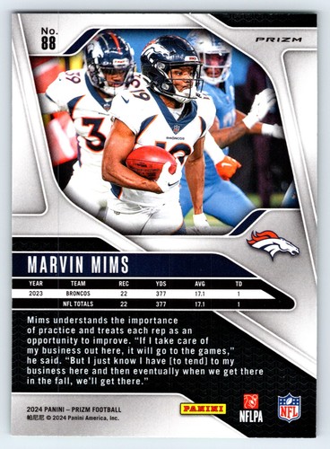 2024 Panini Prizm - Marvin Mims #88 Pulsar Prizm Verde Neon - Foto 2 di 2