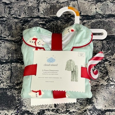 Cloud Island 12M  2pc Long Sleeve Green Snowman Pajama Set Sleepwear