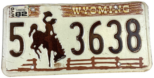 Vintage Wyoming 1982 Auto License Plate 5 3638 Albany Co Garage Pub Wall Decor