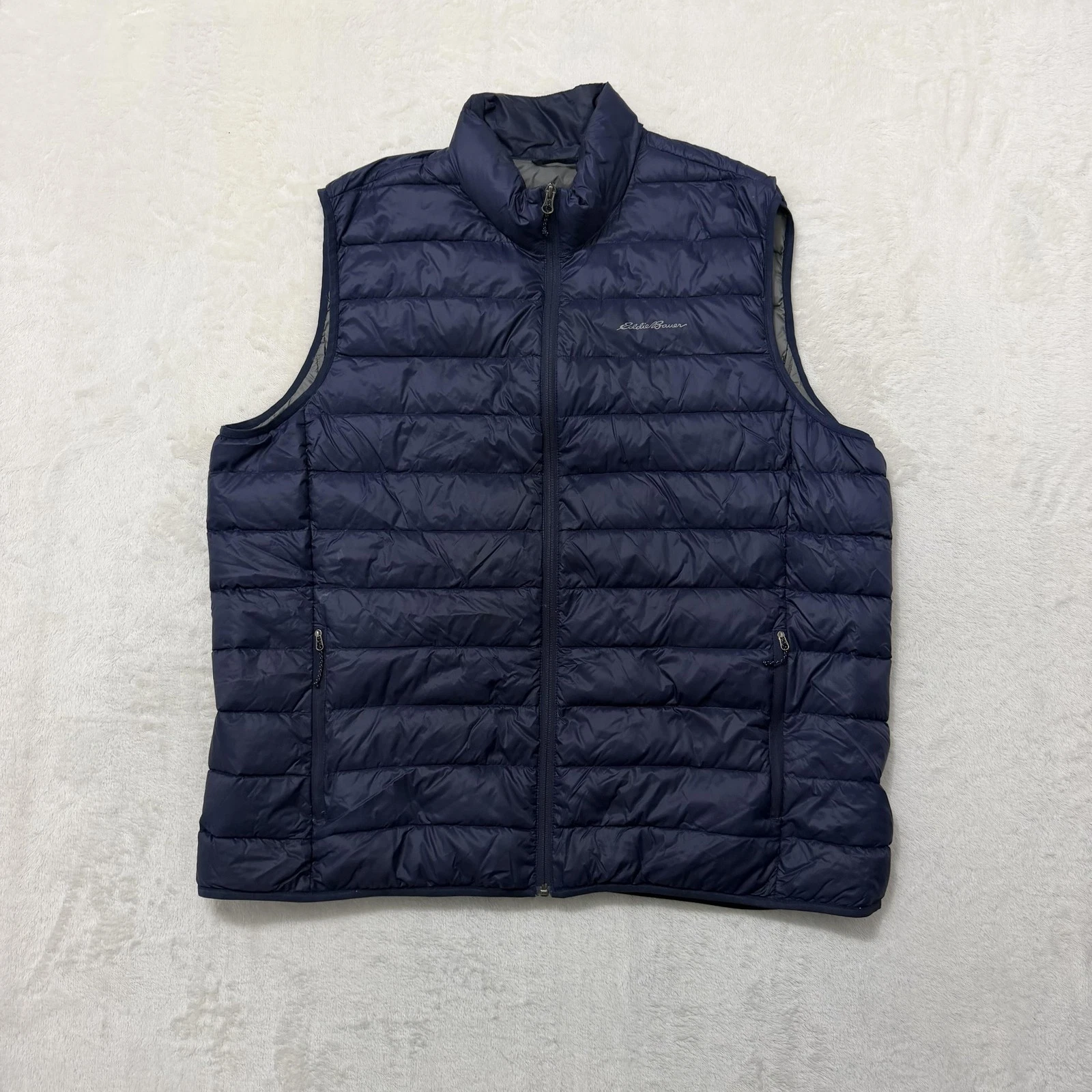 Eddie Bauer Vest Mens 2XL Blue Quilted Puffer Full Zip Insulated Outdoor Warm