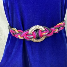Vintage Woven Rope Belt M/L Gold Tone Ornate Buckle Black Pink Purple Taiwan