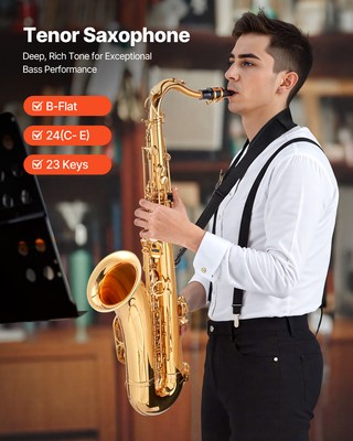 Best Brass e-Sax Tenor 中古品 VEVOR Gold Tenor Saxophone B Flat Sax Beginner Kit with Case
