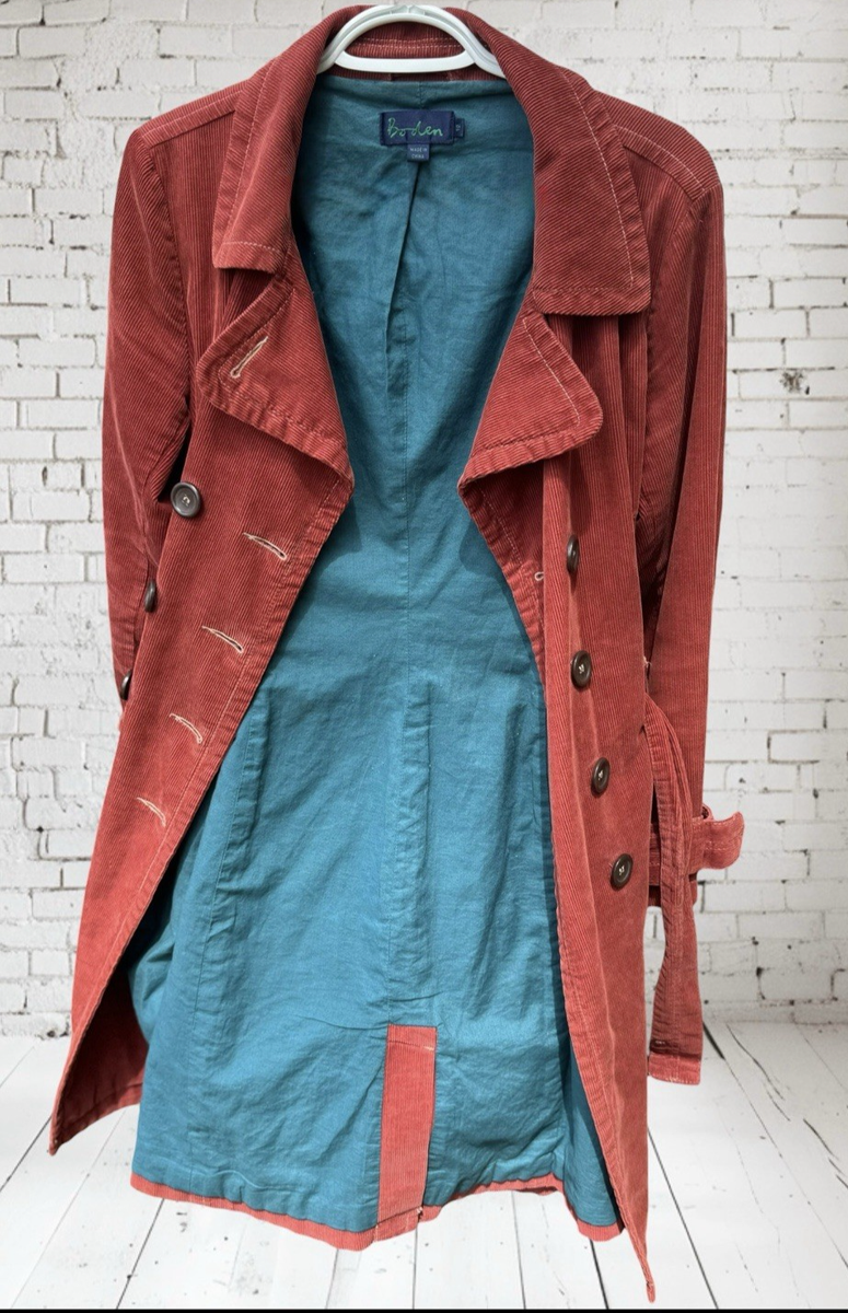 Boden Corduroy Trench Coat Belted Double Breasted Women's Rust