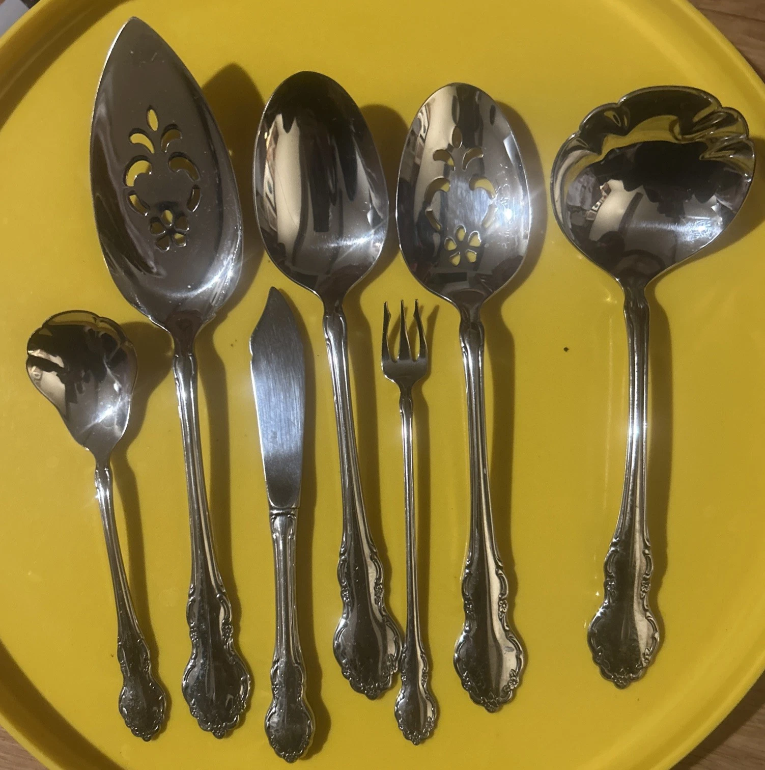7 Pc Serving Set Oneida Tennyson Community Cube Stainless Flatware