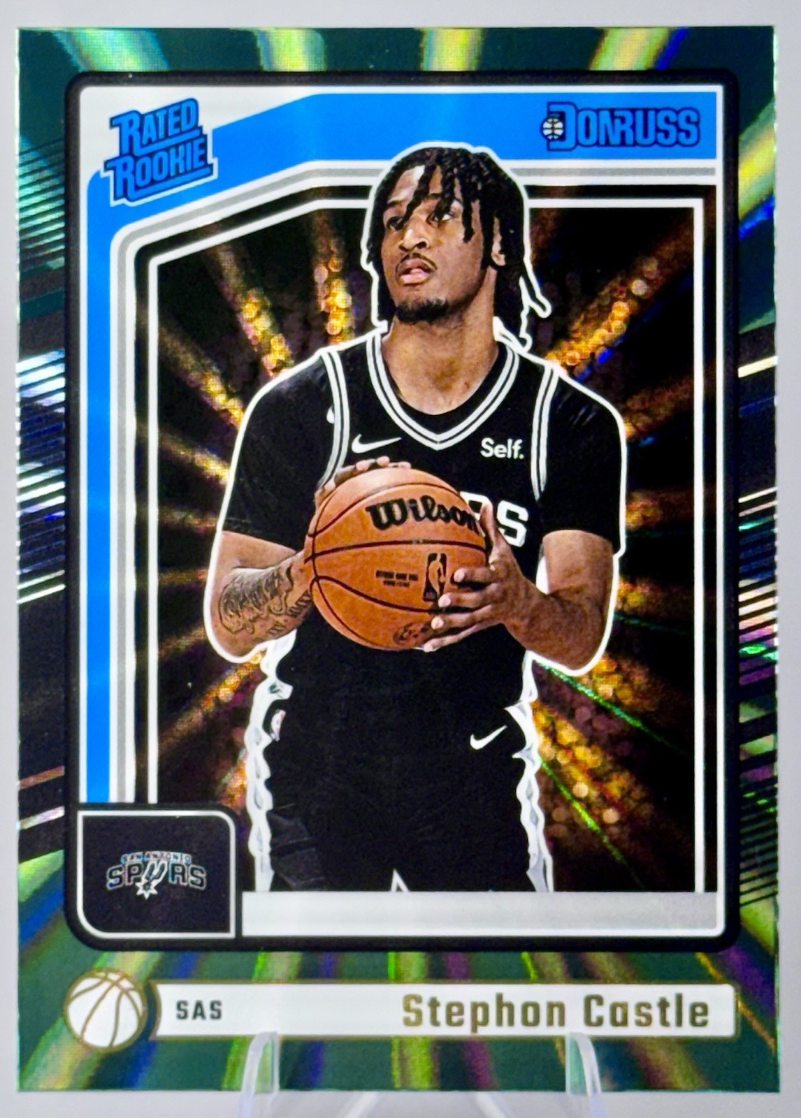2024-25 Panini Donruss Stephon Castle Rated Rookie Holo Green Laser #244 Spurs