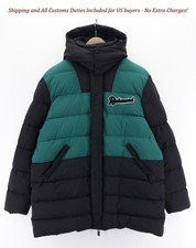 RICHMOND Women's Long Down Jacket S Quilted Hooded Insulated Black Puffer Logo -