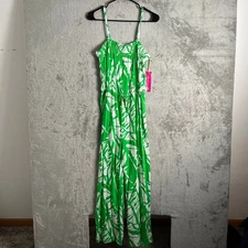 Lilly Pulitzer Girl's Boom Boom Green Palm Leaf Print Jumpsuit Size XL 14/16 New