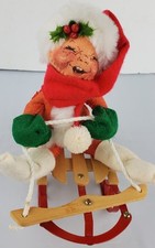 Annalee Mobilitee VTG 1988 Christmas Doll Child on Sleigh Snow Sled Made In USA