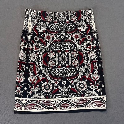 Max Studio Womens Med A Line Skirt Ornate Tapestry Red Black Scroll 29W 21L Dama