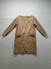 Ann Taylor Women Mini Dress 6 Brown Faux Suede Round Neck Back Zip Outdoor Wear