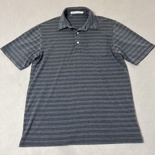 Criquet Polo Shirt Men s Medium Gray Black Striped Short Sleeve Buttons Collared