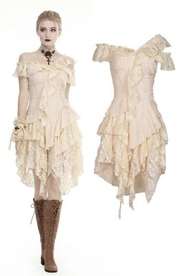 Dark In Love Eldonia Lace Steampunk Dress - Vintage Off-White XL Dark In Love Eldonia Lace Steampunk Dress - Vintage Off-White XL