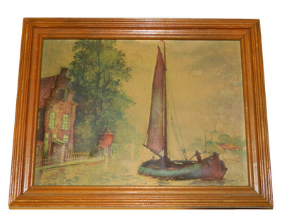 Original Raised Image Art Painting Early to Mid-20th Century 9''x7'' Wood Frame