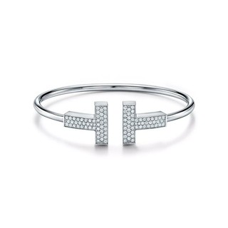 Tiffany & Co. T Wide Wire Bracelet – 18k White Gold – Diamonds – Small
