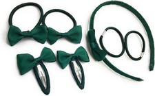 7 PIECE SCHOOL COLOURS Hair Bow Snap Clips SET ALICE BAND PONIOS PonyTail Holde