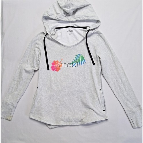 Crazy Shirts Maui Graphic Womens Thumb Holes Hoodie Floral Gray Long Sleeve XL