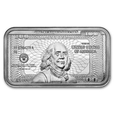 希少　アメリカ　フランクリン　100ドル　純銀プレート 5 oz Silver Bar – Ben Franklin $100 Bill Design | eBay