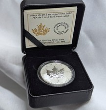 2022  1 oz.  $20 Canadian Fine Silver Ultra-High Relief Silver Maple Leaf Coin