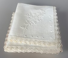 Vintage Embroidered Linen Lace Handkerchief Set of 3 11" 11"