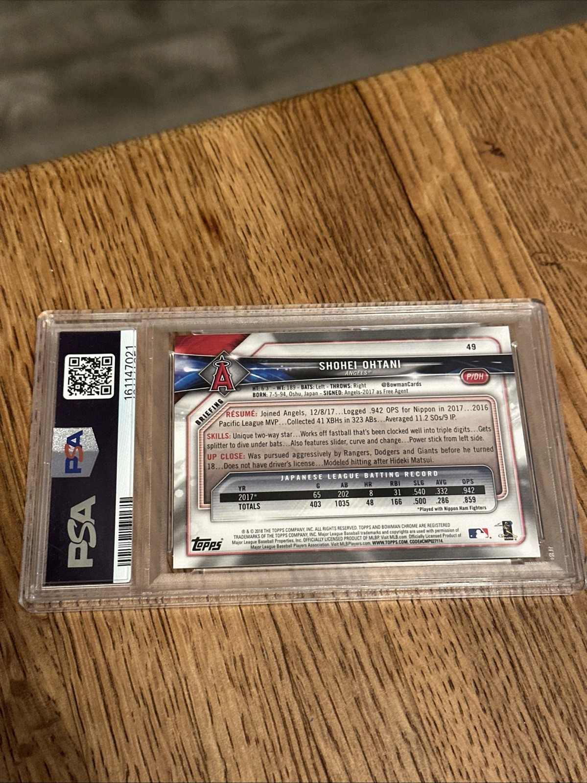 2018 Bowman Shohei Ohtani Rookie #49 PSA 10 GEM MINT (Newly Slabbed) view 7