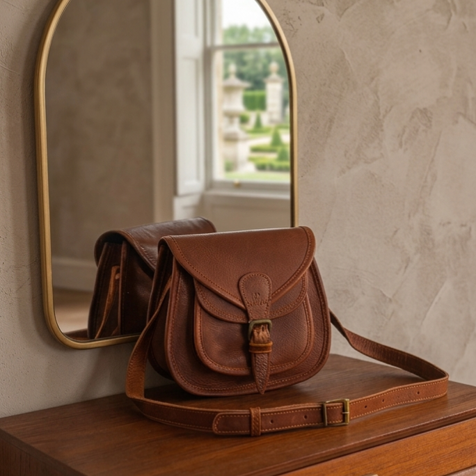 Vintage Leather Crossbody Bag Handmade Brown Satchel Small