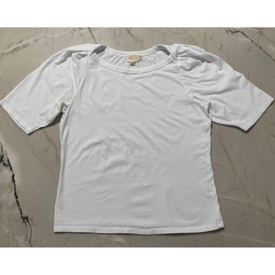 Nation LTD White Organic Cotton Puff Sleeve Scoop Neck Tee Shirt Medium 470