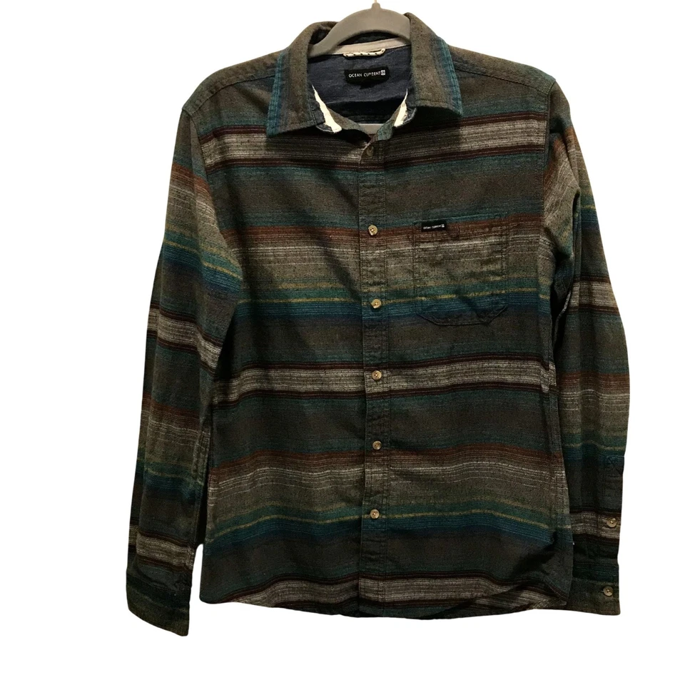 Ocean Current 男式条纹编织纽扣衬衫 S 码冲浪风格沿海 — 第 2/4 张图片