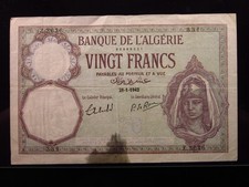 Algeria 20 Francs 1942 P78 8331i0 Banque Algerie الجزائر Banknote Money