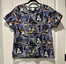 Med Disney Mickey Minnie Halloween Scrub Top Nurse Vet Tech Medical Assistant