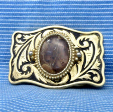 Western Scroll Belt Buckle Unique Stick Agate Cowboy Cowgirl Vtg 80s   .TYC301