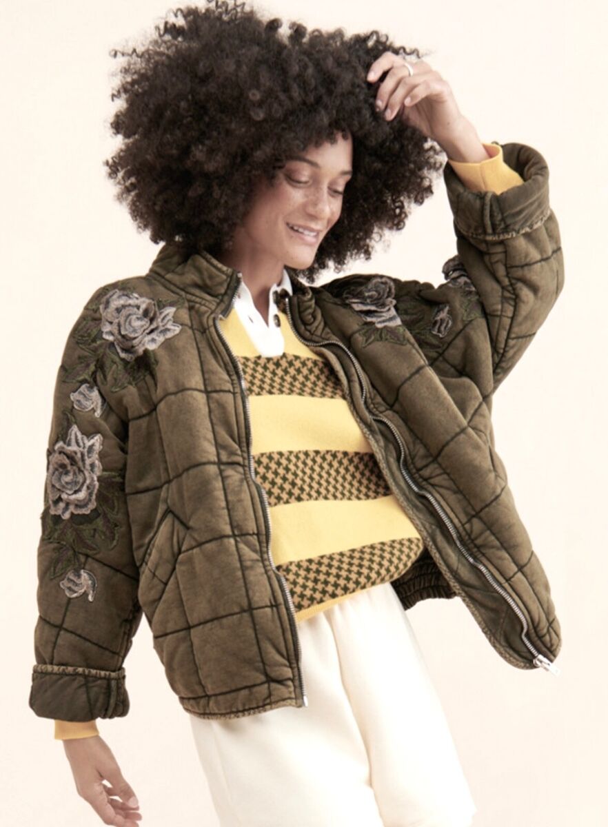 Free People X Tricia Fix Quilted Dolman Upcycle Embellished Rose Bomber Olive S | eBay Free People X Tricia Fix Quilted Dolman Upcycle Embellished Rose Bomber Olive S | eBay