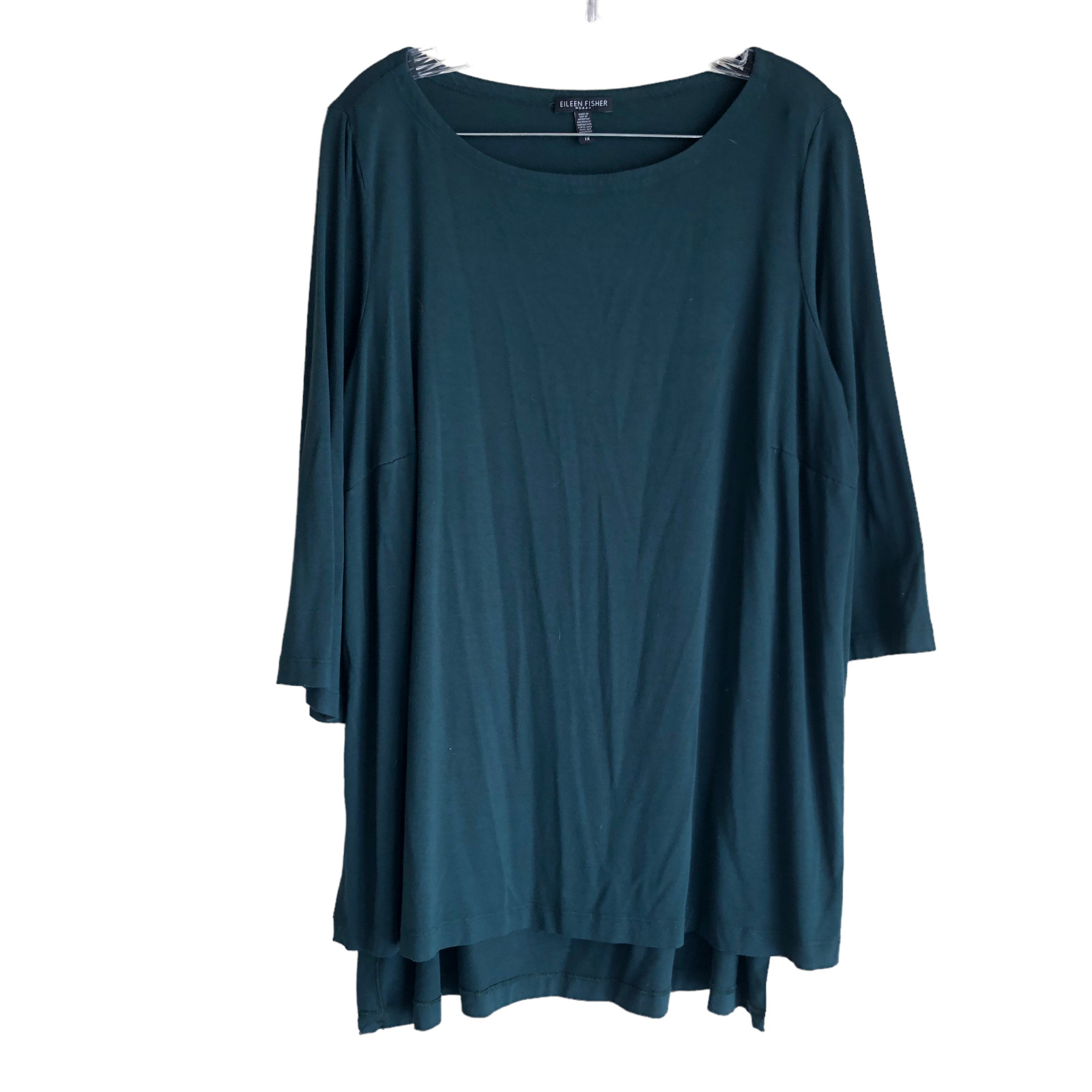 Blusa túnica para mujer Eileen Fisher camiseta plus 1X verde hecha en EE. UU. elástica